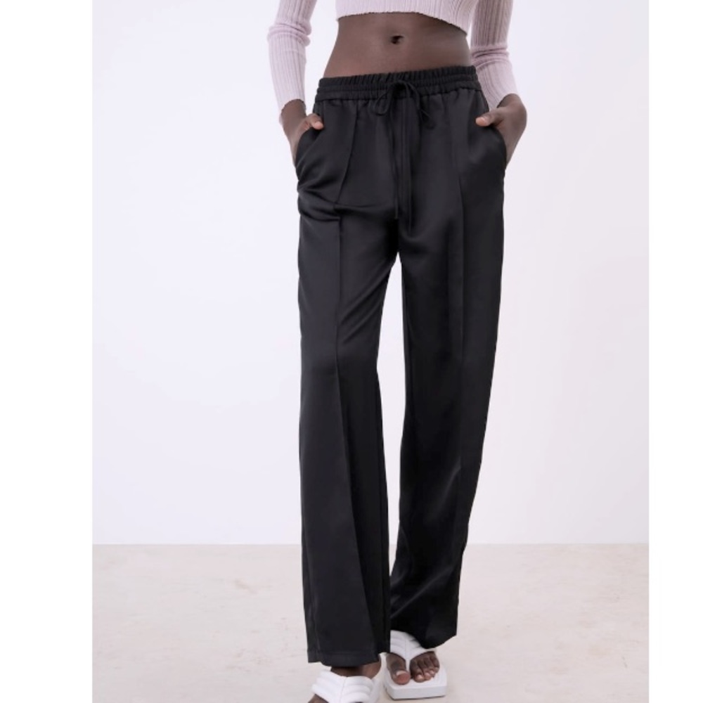 Zara straight fit pajama style pants, black